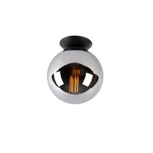 QAZQA - Art Deco Art Deco Deckenlampe schwarz mit Rauchspiegel - Pallon I Wohnzimmer I Schlafzimmer - Glas Kugel I Kugelförmig - LED geeignet E27