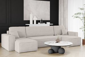 Ecksofa mit schlaffunktion und bettkasten, Sofa U-form, Couch U-form BEST Dicker Cord Beige