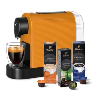 Tchibo Cafissimo „Pure plus“ Kaffeemaschine Kapselmaschine inkl. 30 Kapseln für Caffè Crema, Espresso und Kaffee, 0,8l, 1250 Watt, Happy Mango