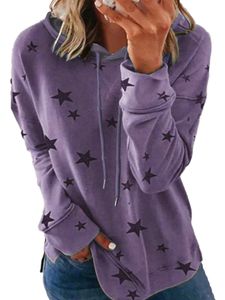Damen Sweatshirts Pullover Kapuzenpullover Lässige Oberteile Frauen Langärmlige Sternendruck Kordelzug Violett, Größe M
