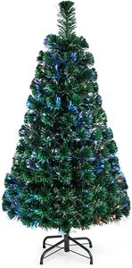 COSTWAY 90cm umelý vianočný stromček s optickými vláknami a meničom farieb Jedľa s PVC ihlami zelená