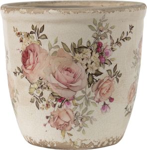 Clayre & Eef Blumentopf Ø 11x10 cm Rosa Beige Keramik Blumen