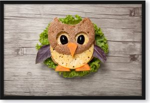 das lustige Eulen Sandwich Poster im Bilderrahmen / Format: 100x70cm / Kunstdruck gerahmt