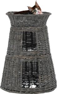 vidaXL 3-tlg. Katzenkorb-Set mit Kissen Grau 47x34x60 cm Natur Weide