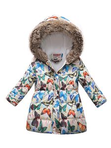 Mädchen Mit Kapuze Hals Outwear Winter Langarmjacken Fuzzy Fleece Knöpfe Down Jacke, Farbe: Weißer Schmetterling, Größe: DE 116