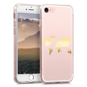 kwmobile Hülle kompatibel mit Apple iPhone 7 / 8 / SE (2020) - Handyhülle Silikon Case - Travel Umriss Rosegold Transparent