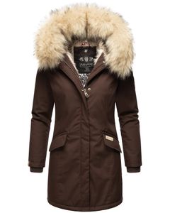 Navahoo Premium Damen Winterjacke Parka Mantel Jacke Kunstfell Gefüttert Kapuze Cristal Dark Choco Gr. 38 - M