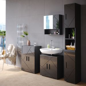 Súprava kúpeľňového nábytku Livinity® Irma, 4 diely, s vysokou skrinou a komodou, antracitový vysoký lesk