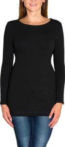 Alkato Damen Langarm Longshirt  Langarmshirt Tunika Basic Shirt, Farbe: Schwarz, Größe: M