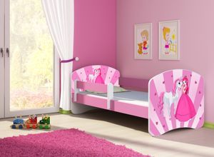 ACMA Jugendbett Kinderbett Junior-Bett Komplett-Set mit Matratze Lattenrost und Rausfallschutz Rosa 08 Princess 140x70