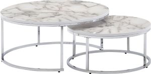 Couchtisch FineBuy Sofatisch 2er Set Weiß Marmor Optik Satztisch Tisch Rund