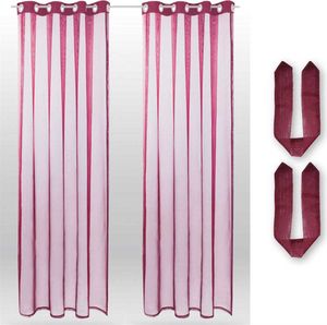 2er Pack Gardine (+ Raffhalter) Transparent Noella Ösen, Größe: 140 x 175cm (Bordeaux)
