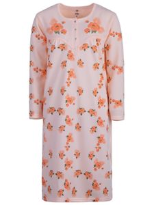 Lucky Nachthemd Damen Thermo Langarm Blumen Winter Knöpfe Größe M L XL XXL, Größe:XL, Farbe:Apricot