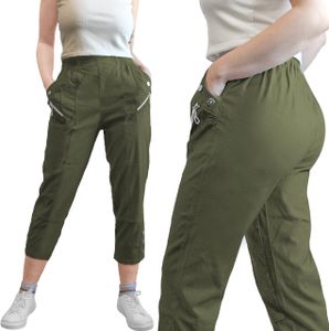 Dámské capri kalhoty 7/8 letní kalhoty lehké volnočasové kalhoty látkové kalhoty s elastickým pasem viskóza kapsy na zip plus size, olivově zelená, 44 Dámské capri kalhoty 7/8 letní kalhoty lehké volnočasové kalhoty látkové kalhoty s elastickým pasem viskóza kapsy na zip plus size, olivově zelená, 44