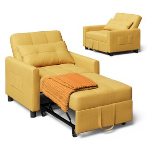 Bealife AR24 Sofa rozkładana, fotel rozkładany 3 w 1, leżanka z funkcją spania, z poduszkami, żółta