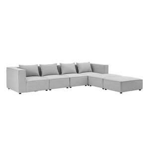 Juskys modulares Sofa Domas XXL - Couch Wohnzimmer - 2 Ottomanen, Lehnen & Kissen - Stoff Hellgrau