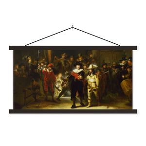 Textilní plakát - Noční hlídka - Rembrandt van Rijn - 150x75 cm - s černým rámem