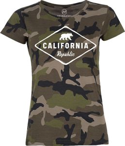 Damen Camo-Shirt California Republic Bear Badge Bär Sunshine State USA Camouflage T-Shirt Tarnmuster Neverless® schwarz XL