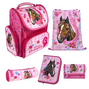 Undercover HORSE CHAMPION / HORSES školní brašna Clou model pro dívky včetně penálu, aktovky, sáčku na cvičky a peněženky (5dílná základní sada)