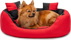 lionto 4-in-1 Hundebett aus Oxfordgewebe mit Wendekissen, 65x50 cm, rot/schwarz