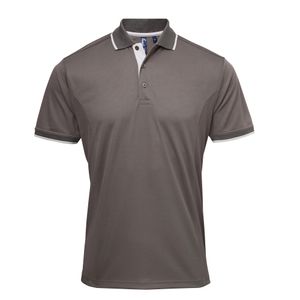 Pánske kontrastné polo tričko Premier Coolchecker RW5520 (XL) (tmavo šedá/strieborná)