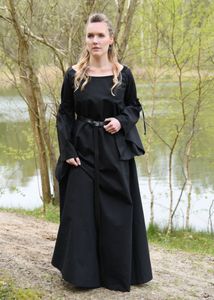 Battle-Merchant Mittelalterkleid Unterkleid Burglinde mit Trompetenärmeln, schwarz - Gothic Wikinger Kleid Kostüm Größe: S