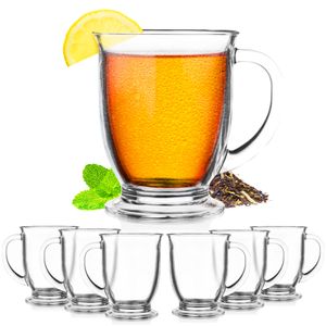 Teetasse Gläser Set 400ml 6 Stk. Cappuccino Tassen | Glühweinbecher Transparent Teegläser mit Henkel | Latte Macchiato Gläser Set Spülmaschinenfest