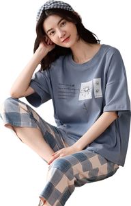 2 Teile/satz O-ausschnitt Kurzarm Mid-Rise Elastischer Bund Pyjama Set Mädchen Sommer Cartoon Print T-shirt Crop Hosen Set Homewear