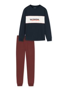 Schiesser Nightwear Organic Baumwolle Schlafanzug Langarmshirt mit Schriftzug, Hose mit bequemem Softbund und Bündchen, Weicher Single-Jersey aus nachhaltiger Baumwolle