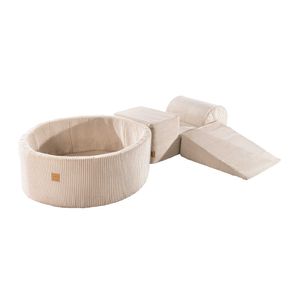 MeowBaby® Spielplatz aus Schaumstoff 3-Element Schaumspielset mit Runde Bällebad, ohne Bälle, Kordsamt, Beige