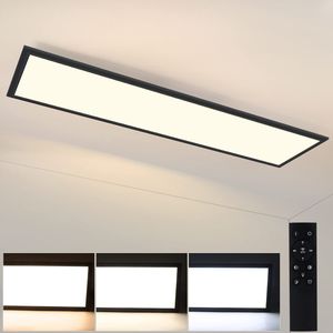 ZMH LED Panel Schwarz Deckenleuchte Dimmbar - Flach Deckenlampe Büro mit Fernbedienung Wohnzimmerlampe 100x25CM Küchenlampe 42W Deckenpanel  Weiß
