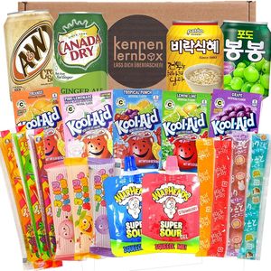 Summer Cool Box | Poznávací box s 21 oblíbenými sladkostmi a nápoji z USA, Japonska, Tchaj-wanu a Koreje | Nápad na dárek pro zvláštní příležitosti, j