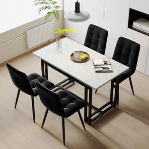 MODFU Esstische und Stühle Set(5-tlg) Essgruppe Küchen Küchentisch Set Esszimmerstuhl, Samt, Schwarz