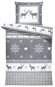 Winter Bettwäsche Thermo Fleece Kuschelig Warme Bettbezüge Flauschig Warm Weich, Größe:2 teilig   135x200 cm, Farbe:Rentiere anthrazit