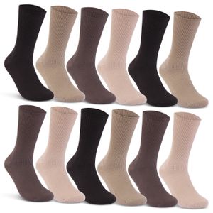 12 Paar Socken ohne Gummidruck 100% Baumwolle Damen & Herren Diabetiker Socken -  Beige/Braun 39-42