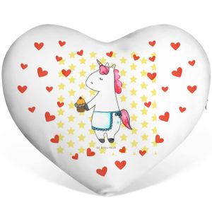 Mr. & Mrs. Panda Herzkissen Einhorn Muffin - Weiß - Geschenk, Glückwünsche, Pegasus, Einhörner, Kekse, Dekokissen, Einhorn Deko, Herzform, Grüße