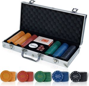 Pokerkoffer Pokerset 300 Poker Chips Jetons Kartenspiel Würfel Tischauflage