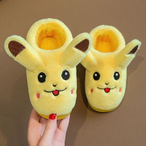 Baby Süß Pikachu Eevee Warm Plush Slippers Kinder Winter All-inclusive Hause Hausschuhe Gelb Gr.36/37