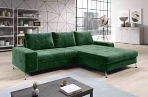 FURNIX Schlafsofa BOEVIO Eckcouch L-Form Couch Sofa ausziehbar mit Schlaffunktion Bettkasten und Kissen MOOS GRÜN KR 14