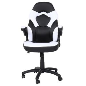 Kancelárska stolička HWC-K13, otočná herná stolička, ergonomická, nastaviteľná podrúčka, Imitácia kože ~ čierno-biela