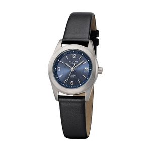 Regent Leder Damen Uhr F-1214 Analog Armband-Uhr schwarz Titan-Uhr D2URF1214