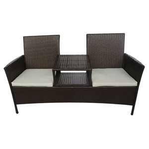 vidaXL 2-Sitzer-Gartensofa mit Teetisch Poly Rattan Braun