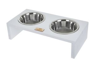 BedDog miska pro psy duo misky z nerezové oceli, vyvýšená dvojitá miska na krmivo, bar pro psy,BÍLÁ (bílá),2x 1,6L