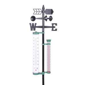 4in1 Wetterstation mit Erdspieß - 146 x 24 cm - Garten Thermometer Wind- und Niederschlagsmesser - Wetter Messstation Pluviometer Ombrometer Regenmenge Anzeiger