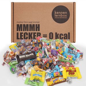Süßigkeiten Box aus Amerika | Kennenlernbox mit 100 USA Mini-Süßigkeiten | Geschenkidee für Weihnachten und Geburtstage