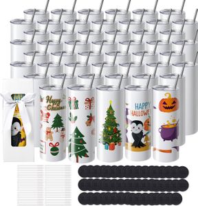 VEVOR 50er-Pack gerade Sublimationsbecher, 591,5 ml Blanko-Becher, Edelstahl-Doppelwandbecher mit Strohhalm, Deckel, Bürste, Boden, Schrumpffolie, Geschenkbox, für Wärmepresse & Wärmeübertragung