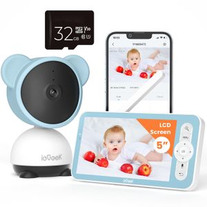 ieGeek Babyphone mit Kamera PTZ und 32GB SD-Karte, 5 Zoll Babyfon 1080P mit PIR Bewegungserkennung und Geräuscherkennung, Fütterungserinnerungen, VOX