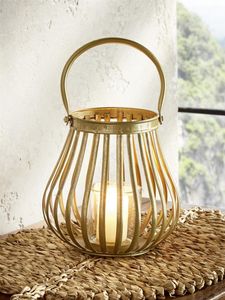 Windlicht "Gold" aus Metall mit Glaswindlicht, Hängewindlicht, Teelichthalter, Kerzenhalter, Tisch Dekoration für Wohnzimmer, Balkon & Garten