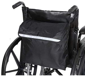 Rollstuhltasche Hinten Wasserdicht Oxford Rollstuhl Tasche Groß Schwarz Rollstuhl Rucksack Aufbewahrungstasche mit reflektierenden Streifen für Rollstuhl Griffe