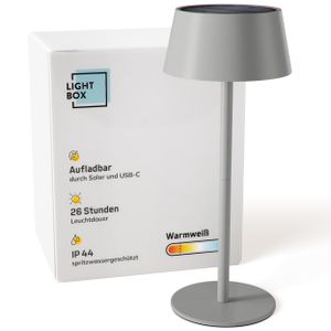 LED Außen Tischlampe, Solar, 3 Stufen Dimmer, 30cm, Ø13cm, 300lm, grau